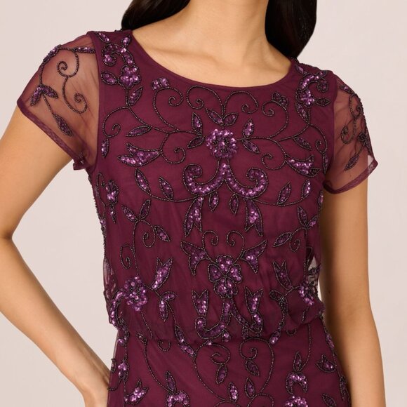 Adrianna Papell Sequined-Mesh Evening Gown Cassis Plus Size 14W - Picture 4 of 7